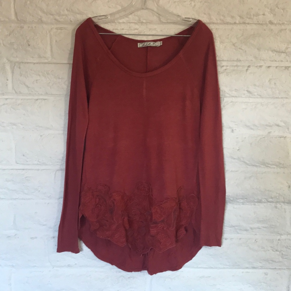 Chloe K orange lace trim long sleeve